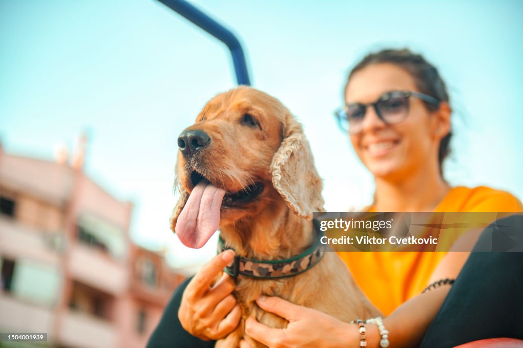 Junge Frau mit ihrem Cocker Spaniel Hund