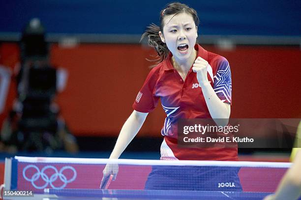 Summer Olympics: USA Ariel Hsing in action vs China Li Xiaoxia during Women's Singles 3rd Round at ExCeL London. London, United Kingdom 7/29/2012...