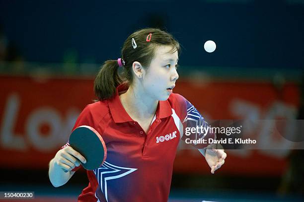 Summer Olympics: USA Ariel Hsing in action vs China Li Xiaoxia during Women's Singles 3rd Round at ExCeL London. London, United Kingdom 7/29/2012...