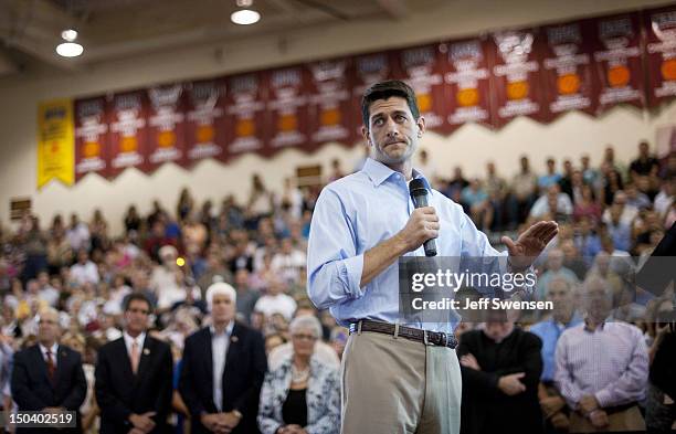 Republican vice presidential candidate U.S. Rep. Paul Ryan speaks at a campaign event at Walsh University on August 16, 2012 in North Canton, Ohio....