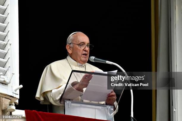 Pope Francis attends the Regina Coeli Prayer and delivers his Angelus blessing to the faithful gathered in St. Peter's Square on the Solemnity of...