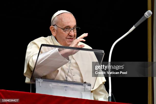 Pope Francis attends the Regina Coeli Prayer and delivers his Angelus blessing to the faithful gathered in St. Peter's Square on the Solemnity of...