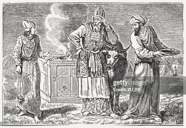 jüdische priester (exodus 28), holzstich, erschienen 1835 - aufopferung stock-grafiken, -clipart, -cartoons und -symbole