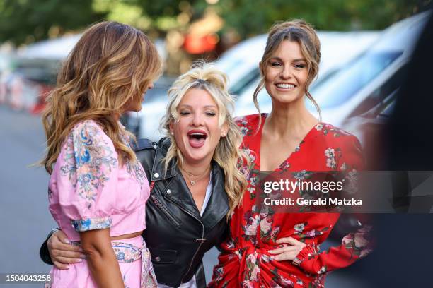 Jana Ina Zarrella, Evelyn Burdecki and Laura Wontorra attend the Vapiano VIP Pre-Party "Italian Kisses" at VAPIANO Berlin Friedrichstrasse on July 5,...