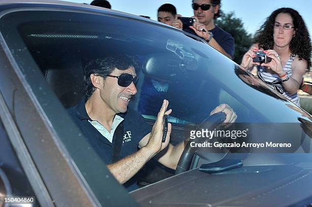 Real Madrid assistant coach Aitor Karanka leaves at the end of Real Madrid training session ahead of their opening la Liga match against Valencia at...