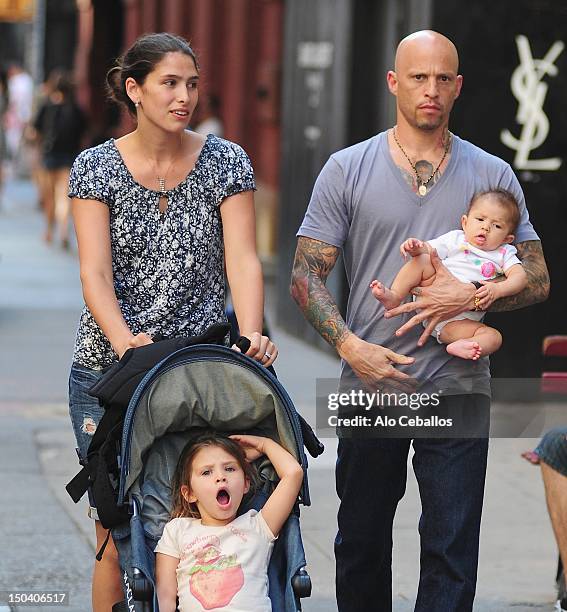 Jordan James, Ami James and baby daughter and elder daughter Shayli James are seen in Soho on August 16, 2012 in New York City.