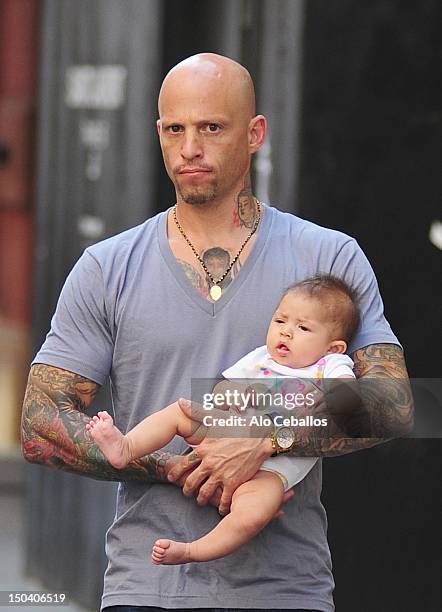 Ami James and daughter are seen in Soho on August 16, 2012 in New York City.