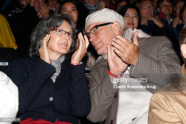 Nicoletta Peyran and her husband John Malkovich attend the 'Seefestspiele' Open With Carmen in the Wannseebad on August 16, 2012 in Berlin, Germany.