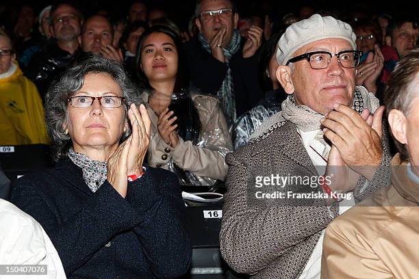 Nicoletta Peyran and her husband John Malkovich attend the 'Seefestspiele' Open With Carmen in the Wannseebad on August 16, 2012 in Berlin, Germany.