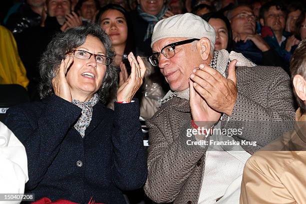 Nicoletta Peyran and her husband John Malkovich attend the 'Seefestspiele' Open With Carmen in the Wannseebad on August 16, 2012 in Berlin, Germany.