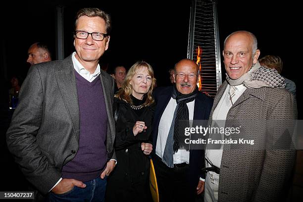 Guido Westerwelle, Angelika Schloendorff, Volker Schloendorff and John Malkovich attend the 'Seefestspiele' Open With Carmen in the Wannseebad on...