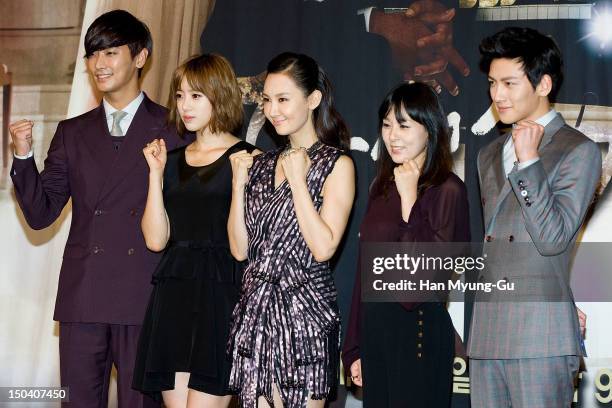 Actors Ju Ji-Hoon, Eun-Jung of South Korean girl group T-ara, Chae Si-Ra, Jeon Mi-Sun and Ji Chang-Wook attend during a press conference to promote...