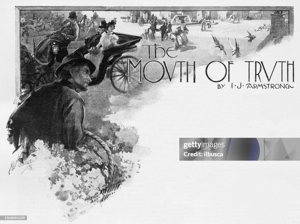 Antique image from British magazine: The mouth of truth novel