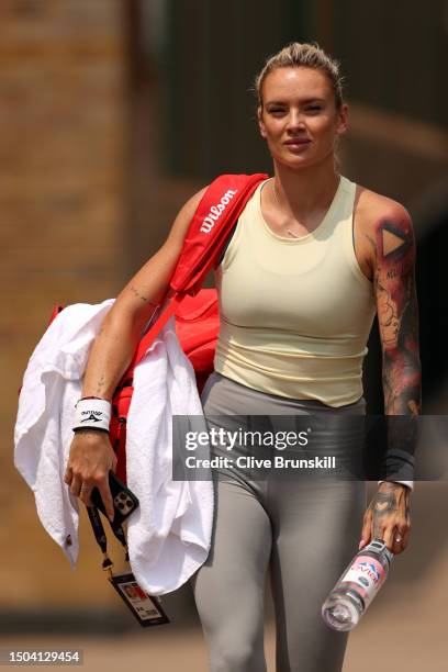 Tereza Martincova of Czech Republic looks on ahead of The Championships - Wimbledon 2023 at All England Lawn Tennis and Croquet Club on June 29, 2023...