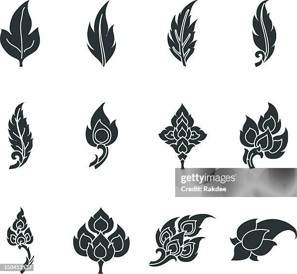 thai motifs leafs silhouette icons - thai culture stock illustrations