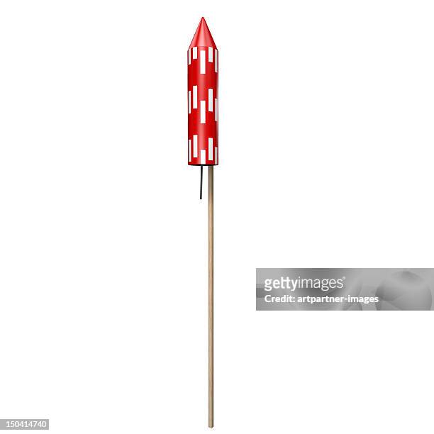 red rocket firework, on white - fireworks on white stockfoto's en -beelden