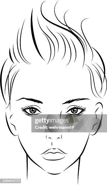 ilustraciones, imágenes clip art, dibujos animados e iconos de stock de mujer con pelo corto 01 - artist's model