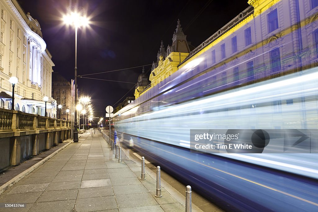Tram in motion, Zagreb, Croatia