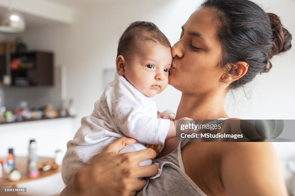 Mother and baby at home