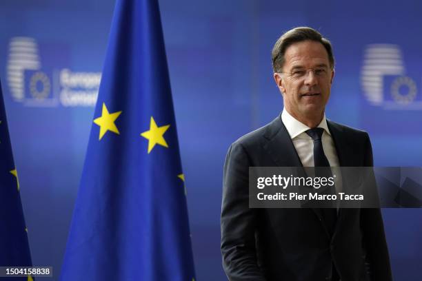 Prime Minister of Netherlands Mark Rutte attends Euoropean Council on June 29, 2023 in Brussels, Belgium. European Union leaders met for a two-day...