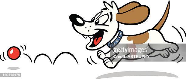 illustrazioni stock, clip art, cartoni animati e icone di tendenza di cane rincorrere la palla - allegro