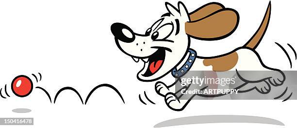 dog chasing ball - hound stock illustrations