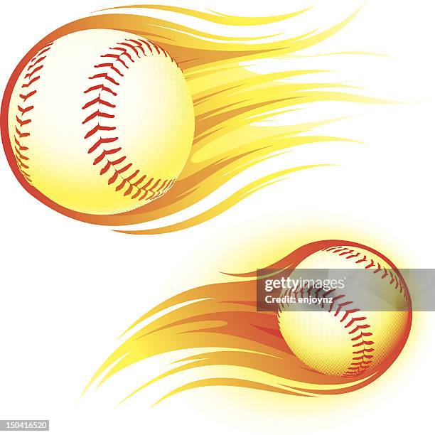 baseball on fire - softball sport stock illustrations