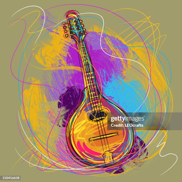 illustrazioni stock, clip art, cartoni animati e icone di tendenza di colorato mandolino - mandolino