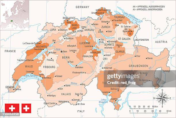 ilustraciones, imágenes clip art, dibujos animados e iconos de stock de mapa de suiza - zurich map
