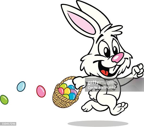 stockillustraties, clipart, cartoons en iconen met cute easter bunny with basket - konijntje