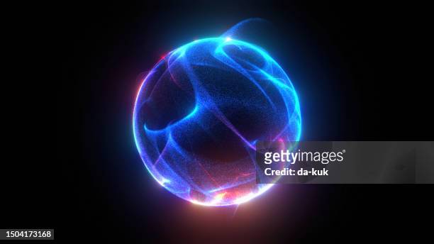 futuristic energy sphere on black background representing ai and future technologies . 3d design element - sphere stockfoto's en -beelden