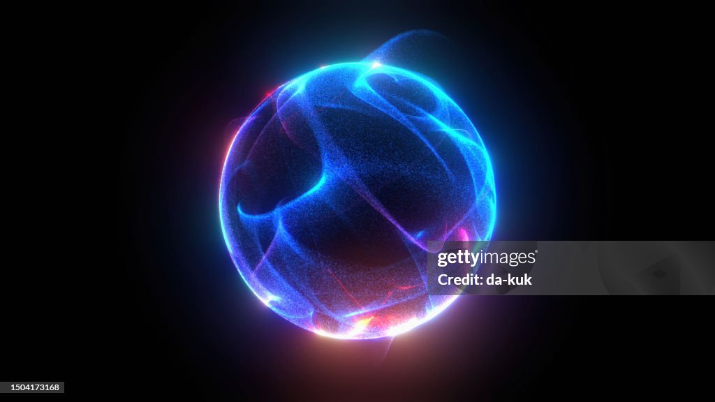 Futuristic energy sphere on black background representing AI and future technologies . 3D design element
