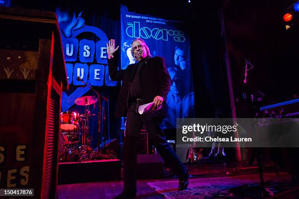 Disc Jockey Jim Ladd speaks at the 5th Annual Sunset Strip Music Festival launch with a celebration of The Doors at House of Blues Sunset Strip on...