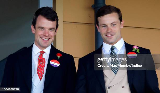 Captain James Boggis-Rolfe and Major Oliver 'Ollie' Plunket attend day one of Royal Ascot 2023 at Ascot Racecourse on June 20, 2023 in Ascot, England.