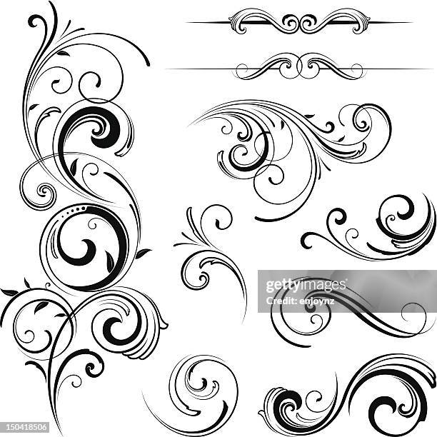 ilustraciones, imágenes clip art, dibujos animados e iconos de stock de agitación elegantes adornos - swirl