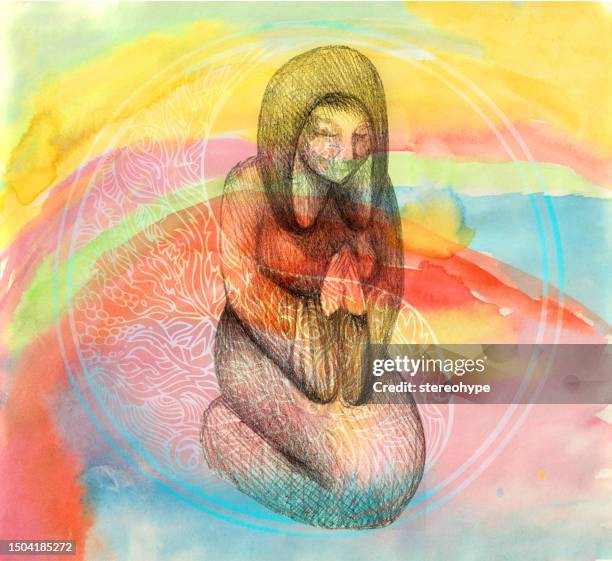 praying for balance - earth goddess stock illustrations