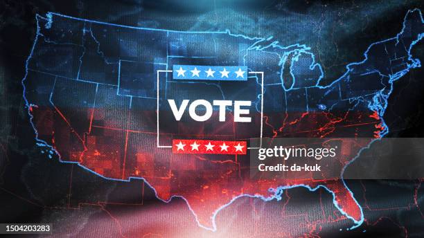 vote - usa election. waving flag with usa map and election message - online voting stock pictures, royalty-free photos & images