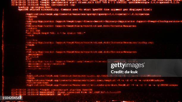 computer code overlay gui on black background. digital noise and glitches design element - overlay_(programming) stock pictures, royalty-free photos & images