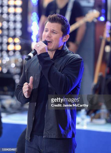 Nick Lachey of 98 Degrees performs on NBC's "Today" at Rockefeller Plaza on August 17, 2012 in New York City.