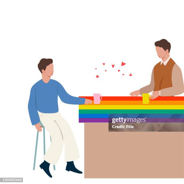 vector illustrations celebrating pride month.two persons saying love is love - persona gay stock illustrations