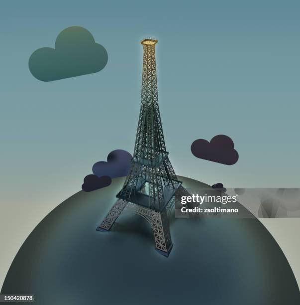 eiffel tower -- planet paris - overhead press stock illustrations