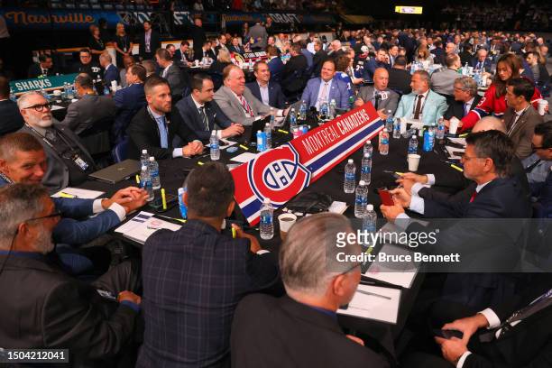 The Montreal Canadiens looks during the 2023 Upper Deck NHL Draft at Bridgestone Arena on June 29, 2023 in Nashville, Tennessee.
