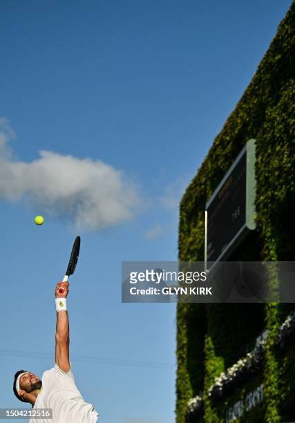 Czech Repbulic's Jiri Vesely serves the ball to US player Sebastian Korda during their men's singles tennis match on the third day of the 2023...