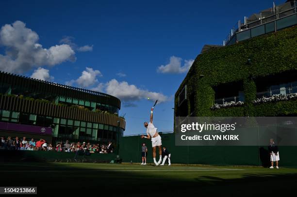 Czech Repbulic's Jiri Vesely serves the ball to US player Sebastian Korda during their men's singles tennis match on the third day of the 2023...