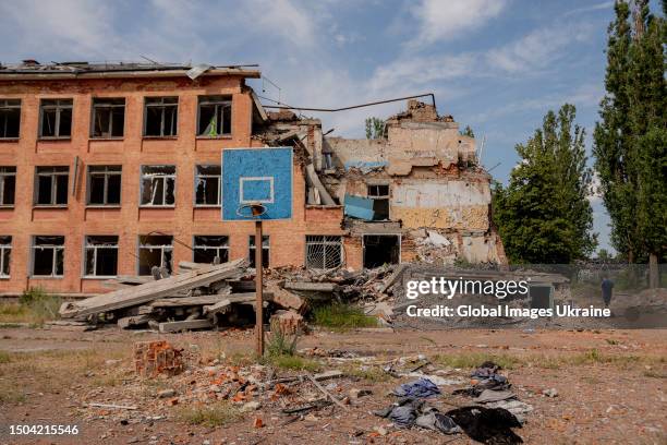 School No. 21 of the city lies destroyed by a Russian bombing on June 21, 2023 in Chernihiv, Ukraine. On March 3 Russian strike fighters dropped...