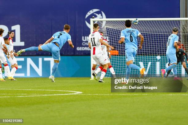 Eden Karzev of Israel controls the ball during the UEFA Under-21 Euro 2023 Quarter Final match between Georgia and Israel on July 1, 2023 in Tbilisi,...