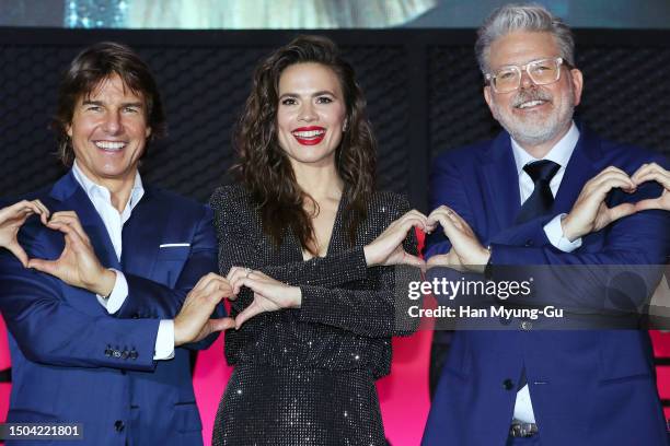 Tom Cruise, Hayley Atwell and Christopher McQuarrie attend the "Mission: Impossible – Dead Reckoning Part One" Korea Premiere at the Lotte World Mall...