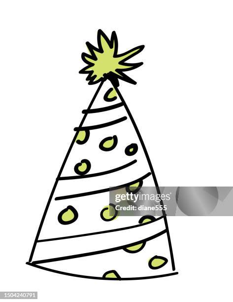 doodled party hat on a transparent background - birthday hat stock illustrations