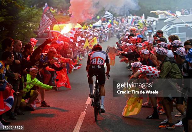 Valentin Madouas of France and Team Groupama-FDJ competes while fans cheers during the stage five of the 110th Tour de France 2023 a 162.7km stage...