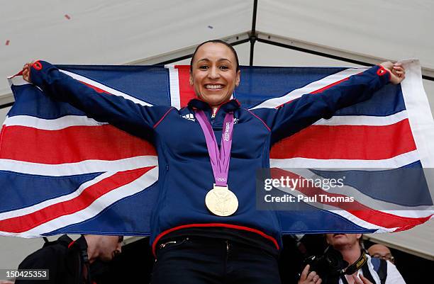 Jessica Ennis poses for a photograph during her homecoming celebration following her gold medal achievements at the London 2012 Olympic games at...